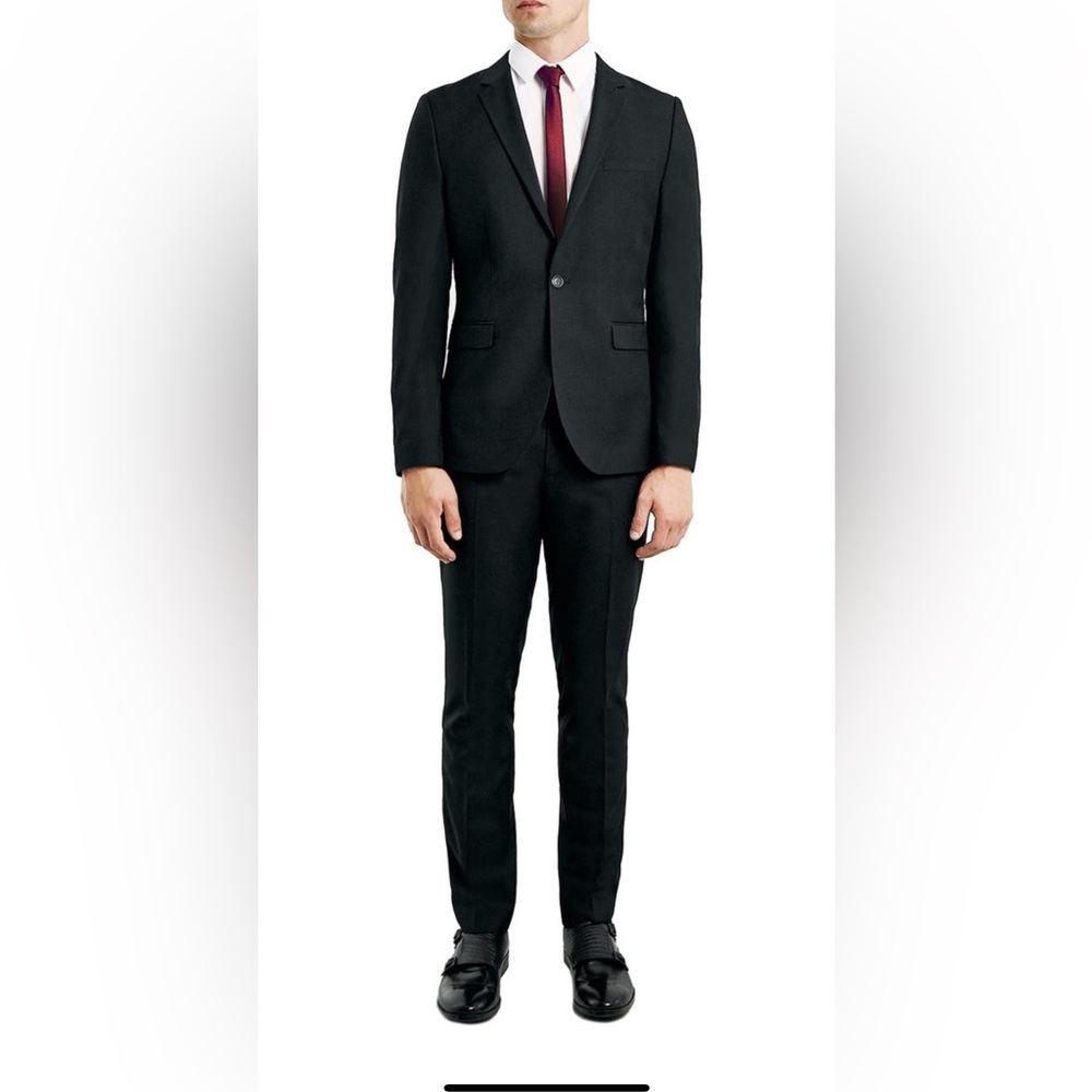 Men’s Topman ‘skinny fit black one-button suit jacket’ size 46R